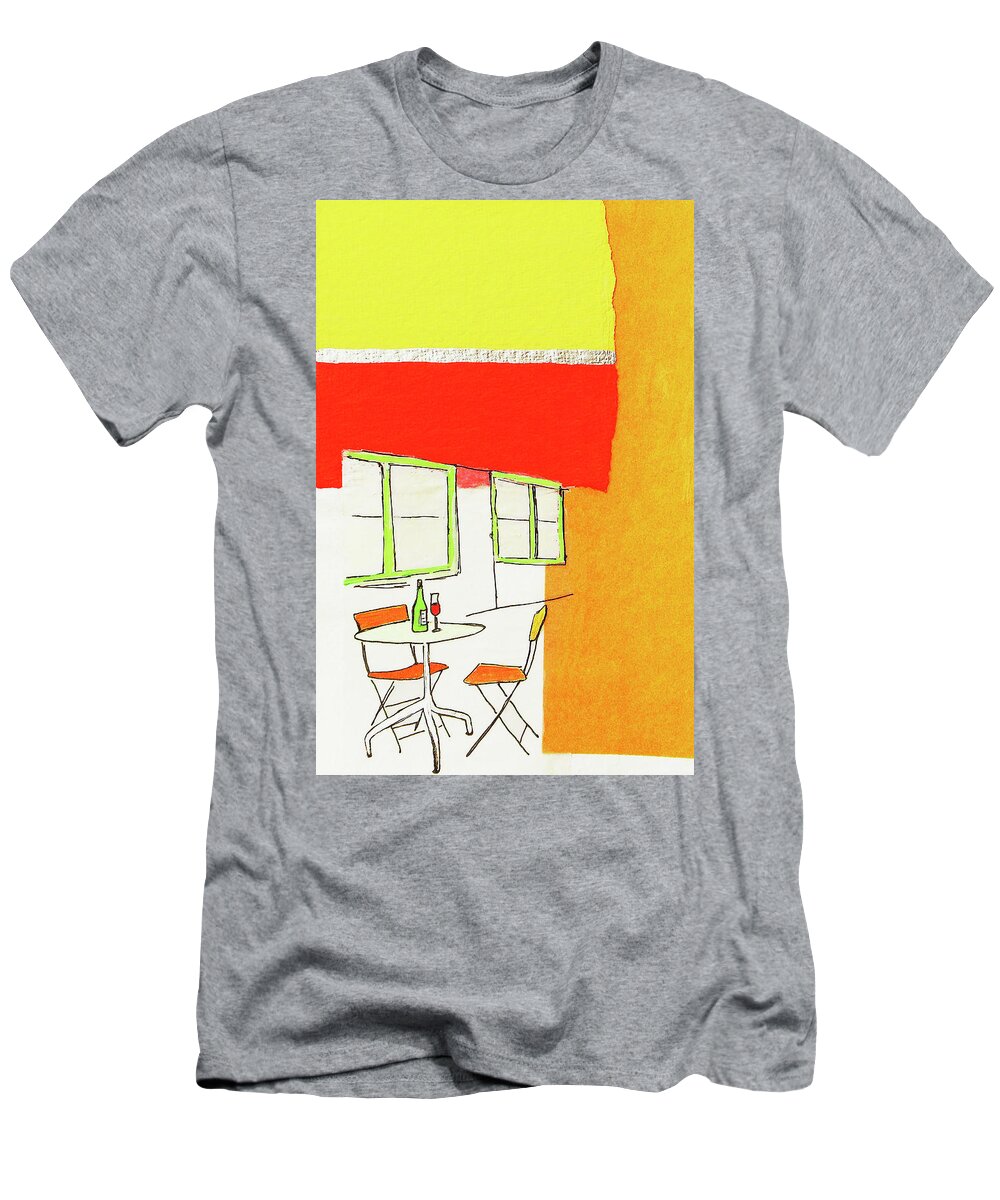 Alcohol T-Shirt featuring the photograph Wine On Patio Table by Ikon Ikon Images