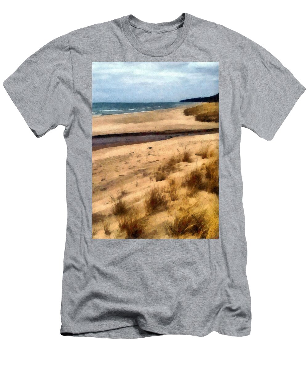 Lake Michigan T-Shirt featuring the photograph Winter Beach at Pier Cove ll by Michelle Calkins
