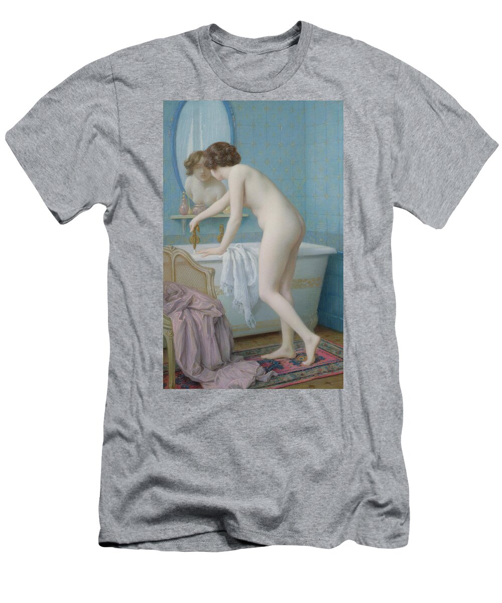 Mirror T-Shirt featuring the painting Young Woman Preparing her Bath by Jules Scalbert