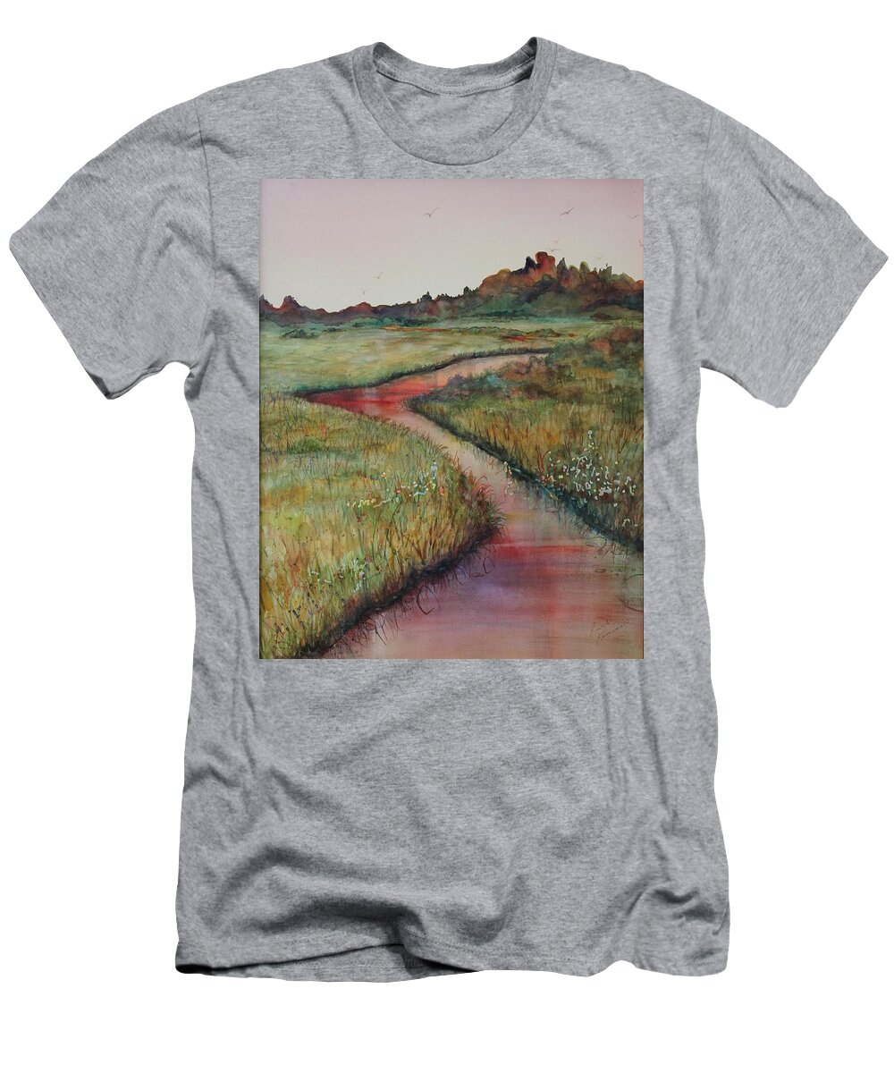 Marsh T-Shirt featuring the painting Wetlands by Ruth Kamenev