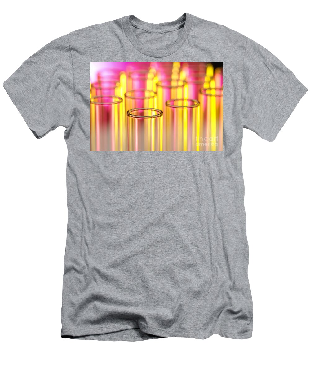 Test T-Shirt featuring the photograph Laboratory Test Tubes in Science Research Lab by Science Research Lab By Olivier Le Queinec