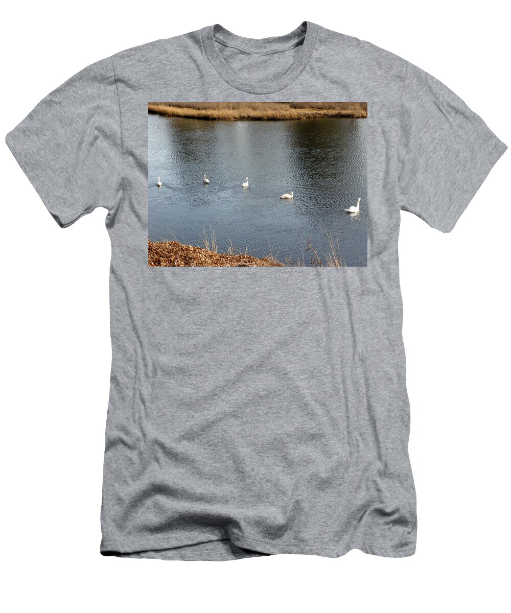 Swan T-Shirt featuring the photograph A family swim by Kim Galluzzo