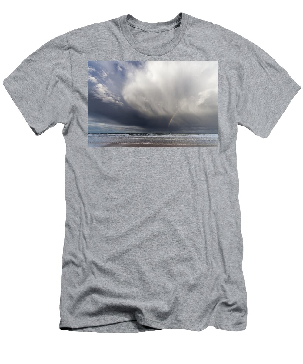 Rainbow T-Shirt featuring the photograph A Rainbow In The Dark Clouds by John Short