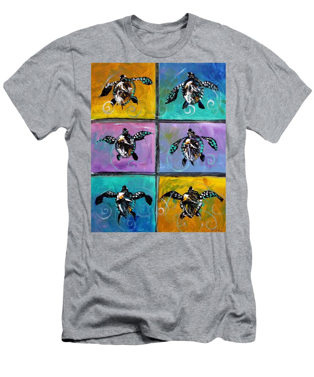 Sea Turtles T-Shirt featuring the painting Baby Sea Turtles Six by J Vincent Scarpace