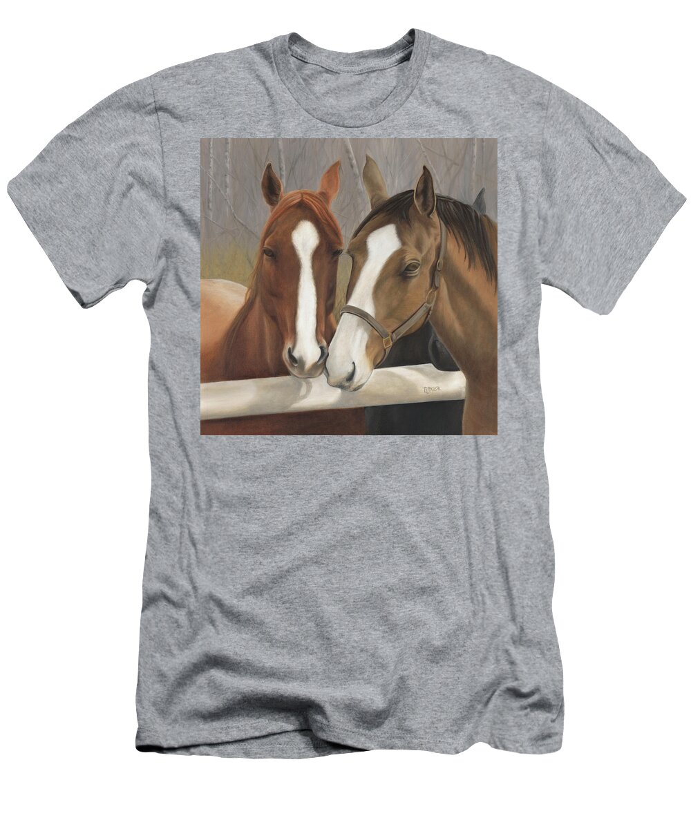 Horses Showing Affection Over The Fence T-Shirt featuring the painting Courtship by Tammy Taylor