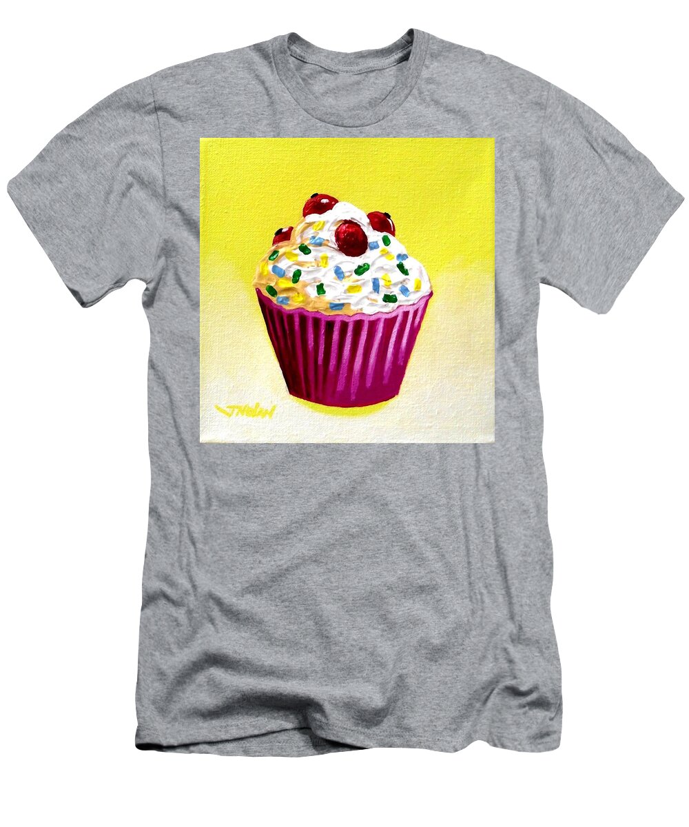 Cupcake T-Shirt featuring the painting Cupcake With Cherries by John Nolan