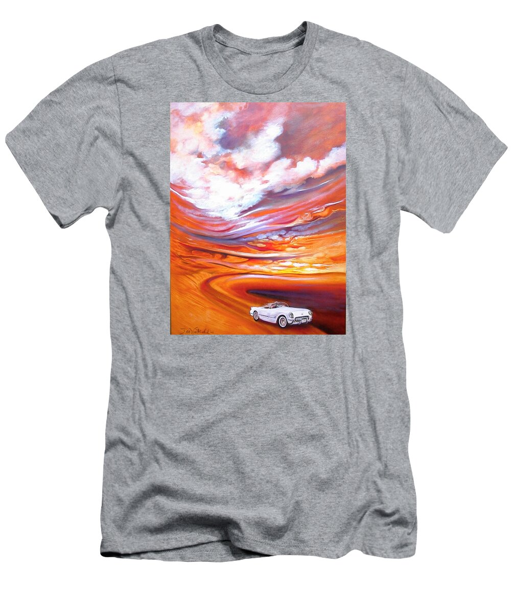 Corvette Art Landscape T-Shirt featuring the painting Corvette Heaven by Jan VonBokel