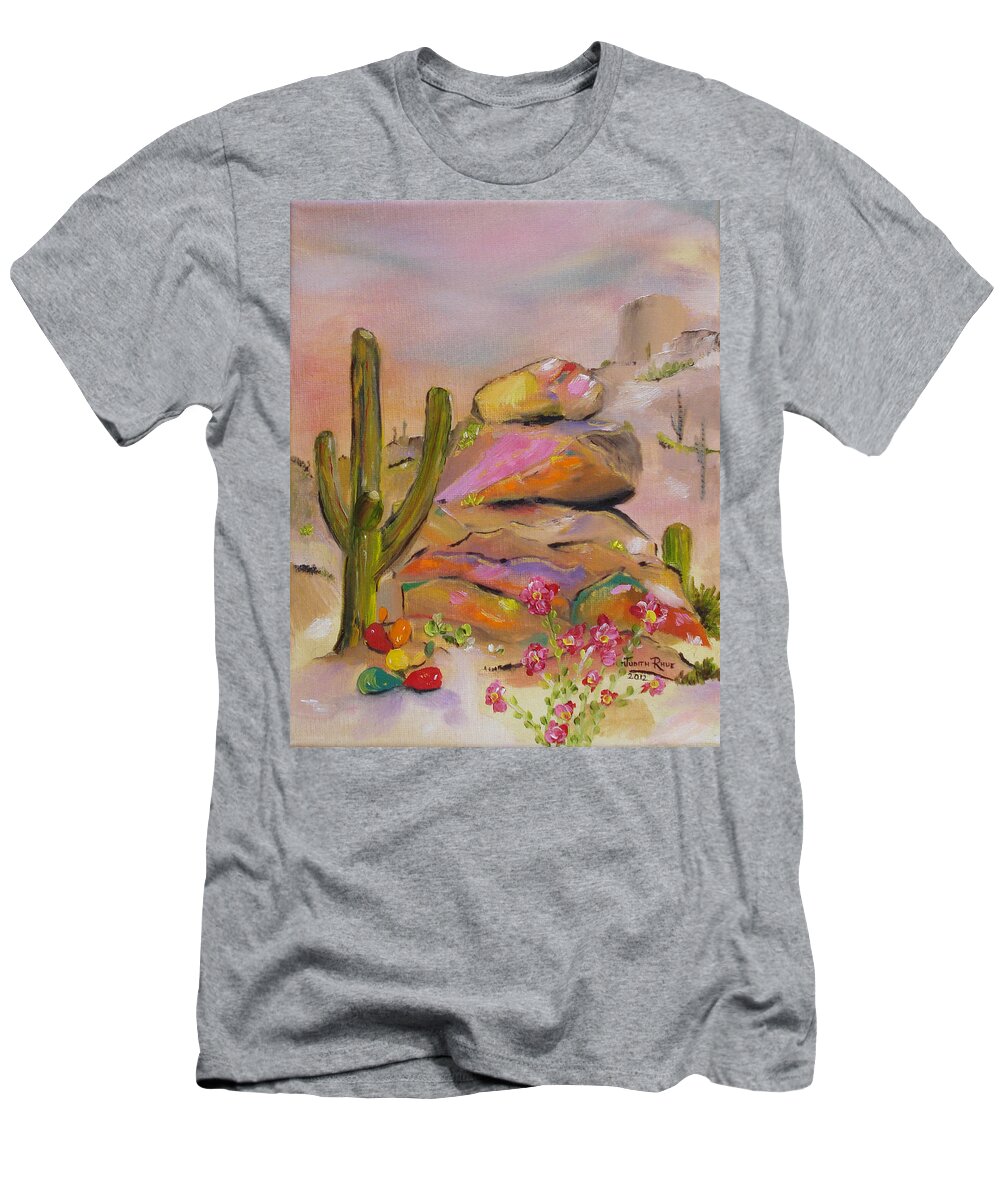 Southwestern T-Shirt featuring the painting Gold-lined Rocks by Judith Rhue