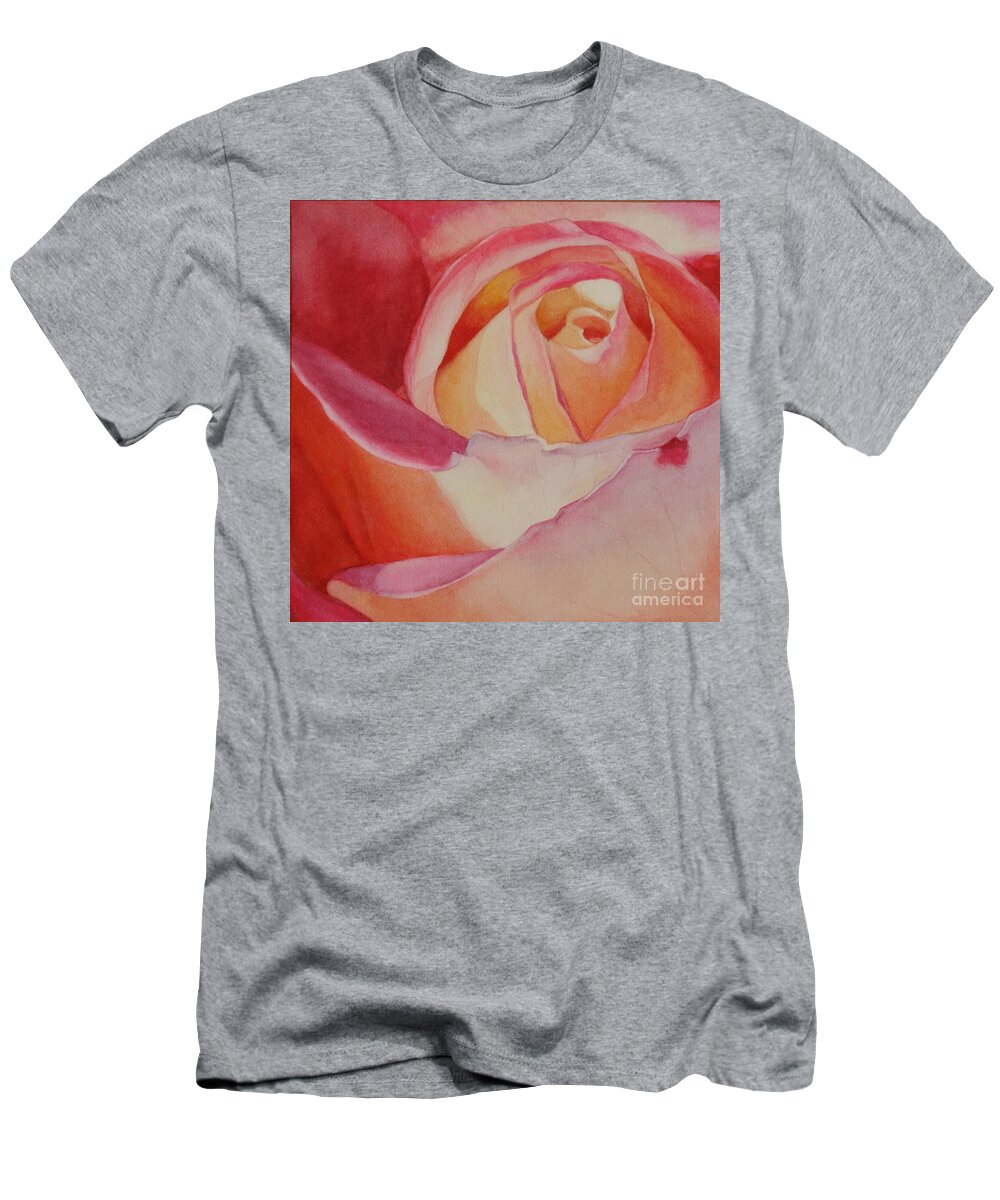 Flowers T-Shirt featuring the painting Heart of a Rose 3 by Jan Lawnikanis