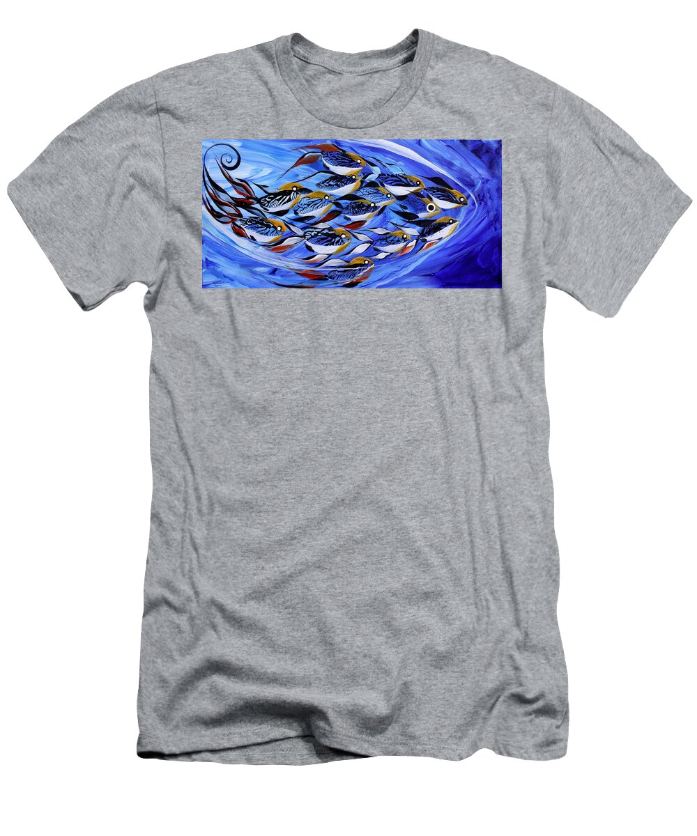 Fish T-Shirt featuring the painting Keep it Together by J Vincent Scarpace