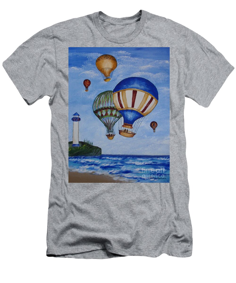 Painting T-Shirt featuring the painting Kid's art- Balloon ride by Tatjana Popovska