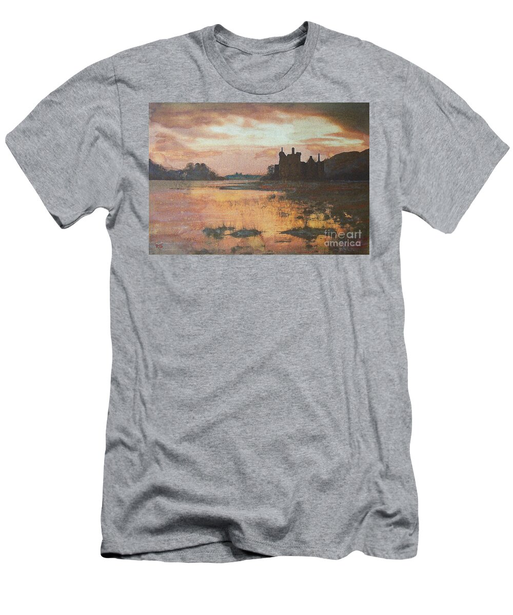 Acrylics T-Shirt featuring the painting Kilchurn Castle Scotland by Richard James Digance