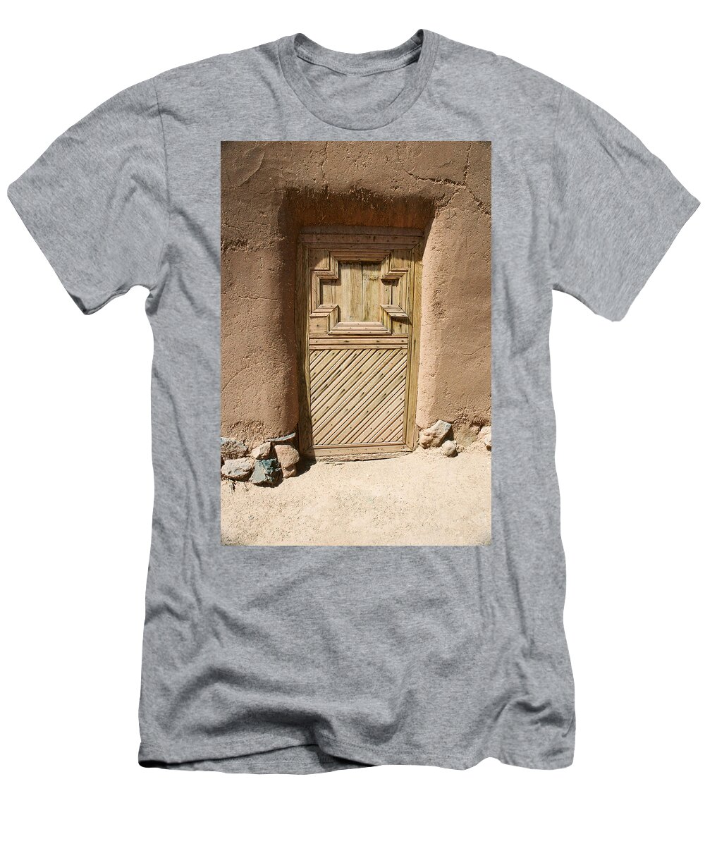 Santa Fe T-Shirt featuring the photograph Mission Door by Ron Weathers