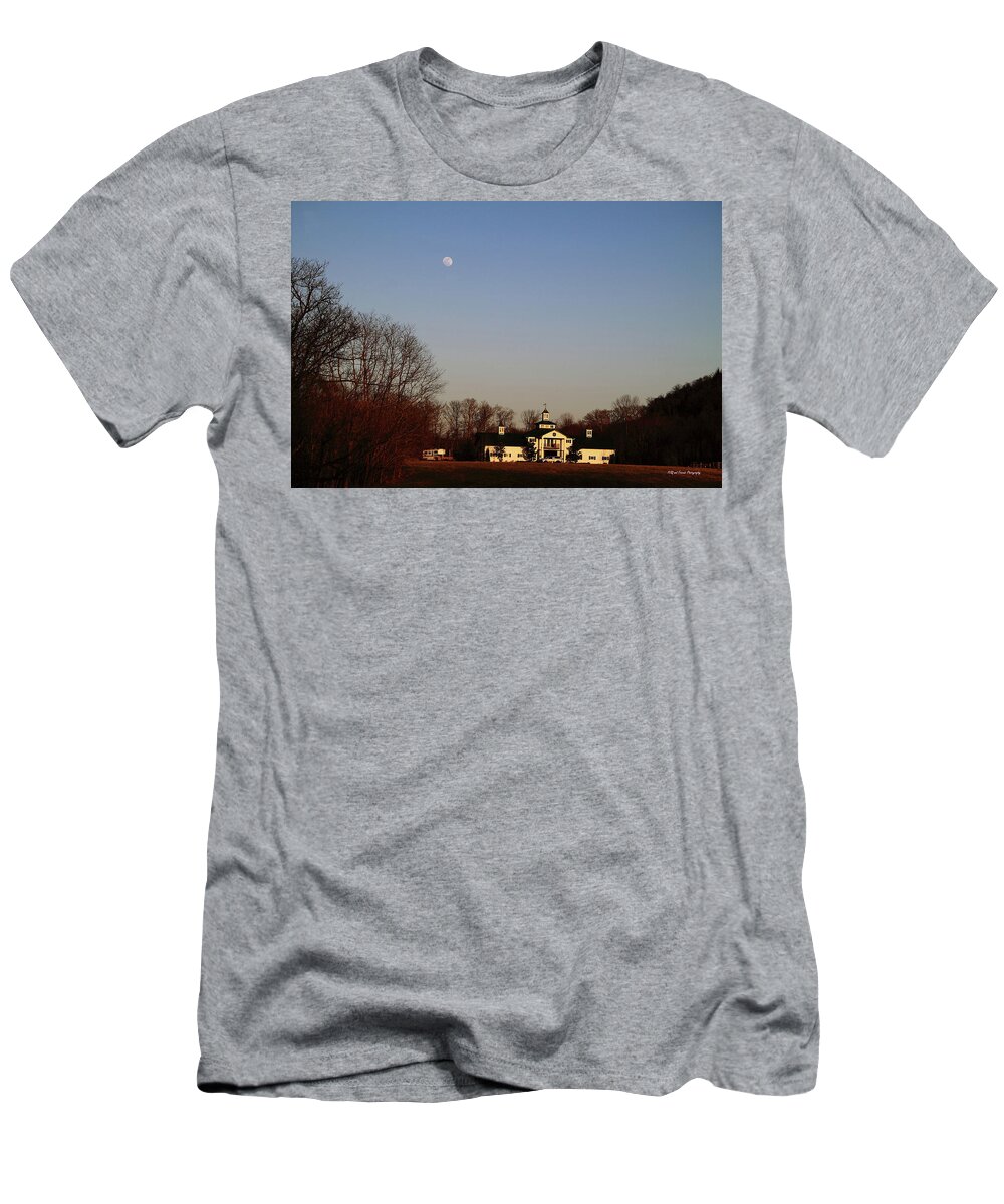  T-Shirt featuring the photograph 'Moon Over Crescent Farm' by PJQandFriends Photography