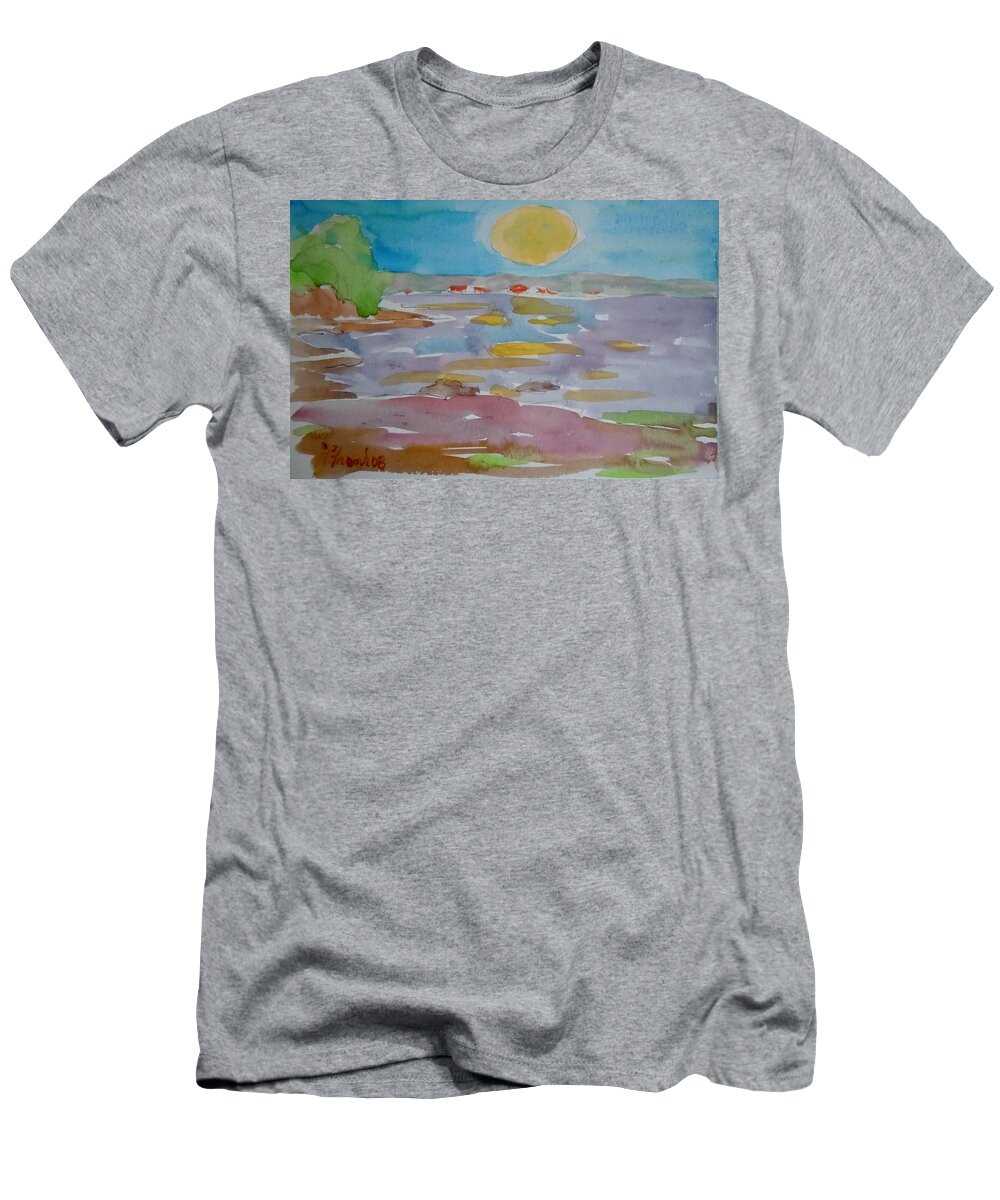 Landscape T-Shirt featuring the painting Moon Rise on Marlboro Beach by Francine Frank