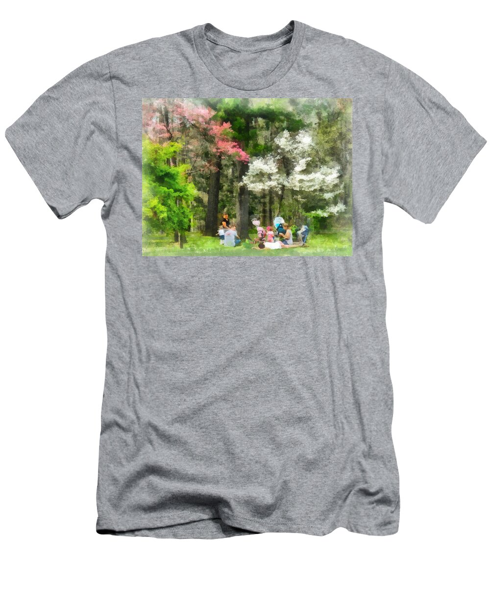 Spring T-Shirt featuring the photograph Picnic Under the Flowering Trees by Susan Savad