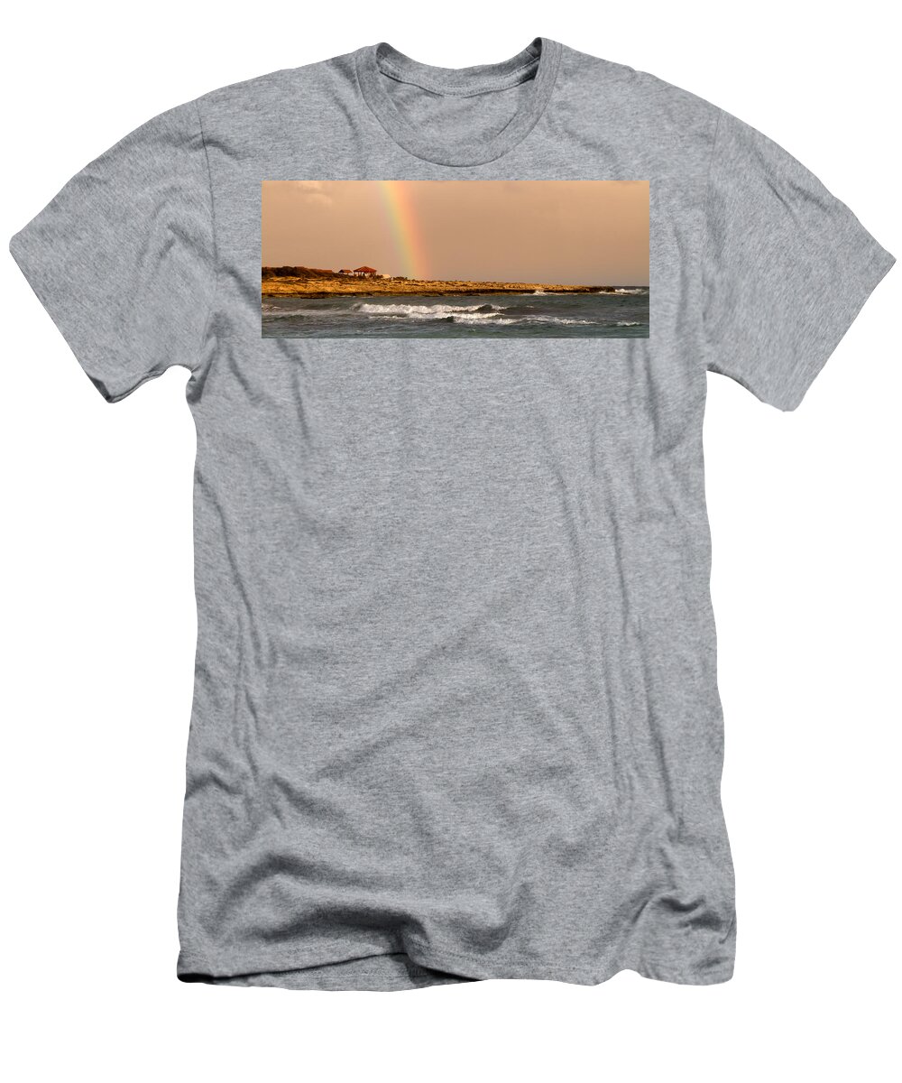 Background T-Shirt featuring the photograph Rainbow By The Sea by Stelios Kleanthous
