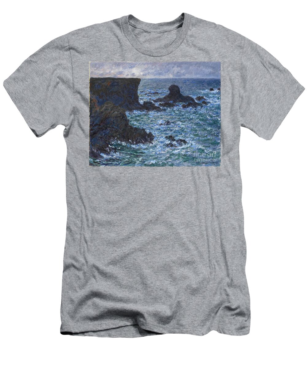 Claude T-Shirt featuring the painting Rocks at Port Coton the Lion Rock by Monet by Claude Monet