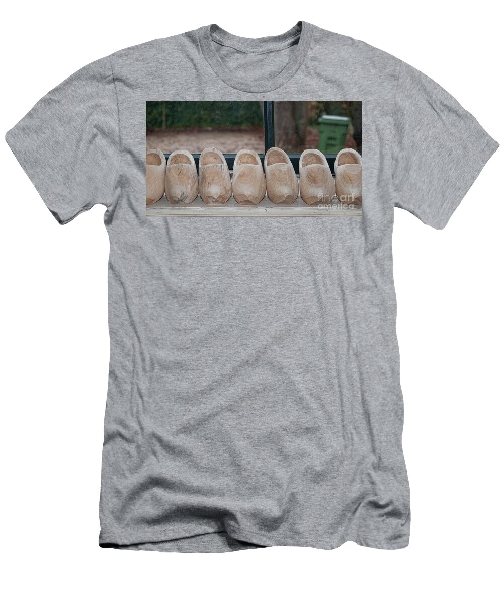 Amsterdam T-Shirt featuring the digital art Rows Of Wooden Shoes by Carol Ailles