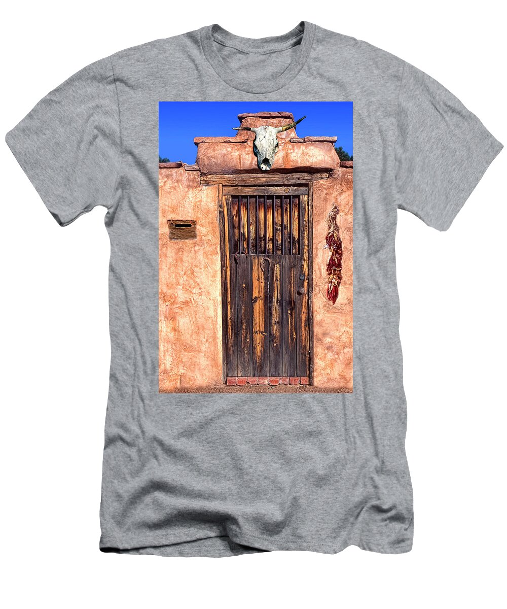 Santa Fe T-Shirt featuring the photograph Santa Fe Door by Dave Mills