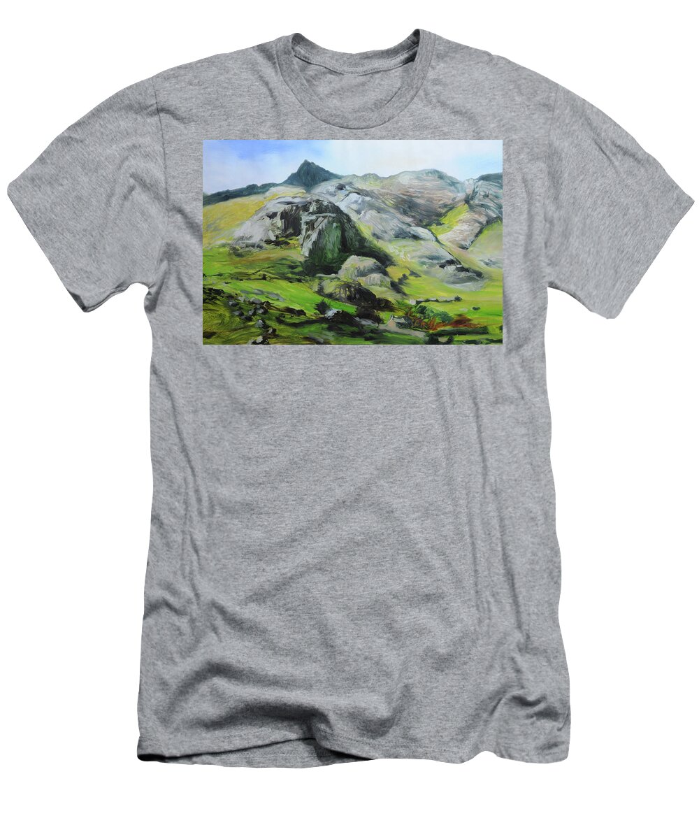 Landscape T-Shirt featuring the painting Sketch of mountains in Snowdonia by Harry Robertson