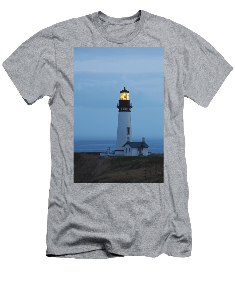 Beacon T-Shirt featuring the photograph Sunrise At Yaquina Head Lighthouse by Craig Tuttle