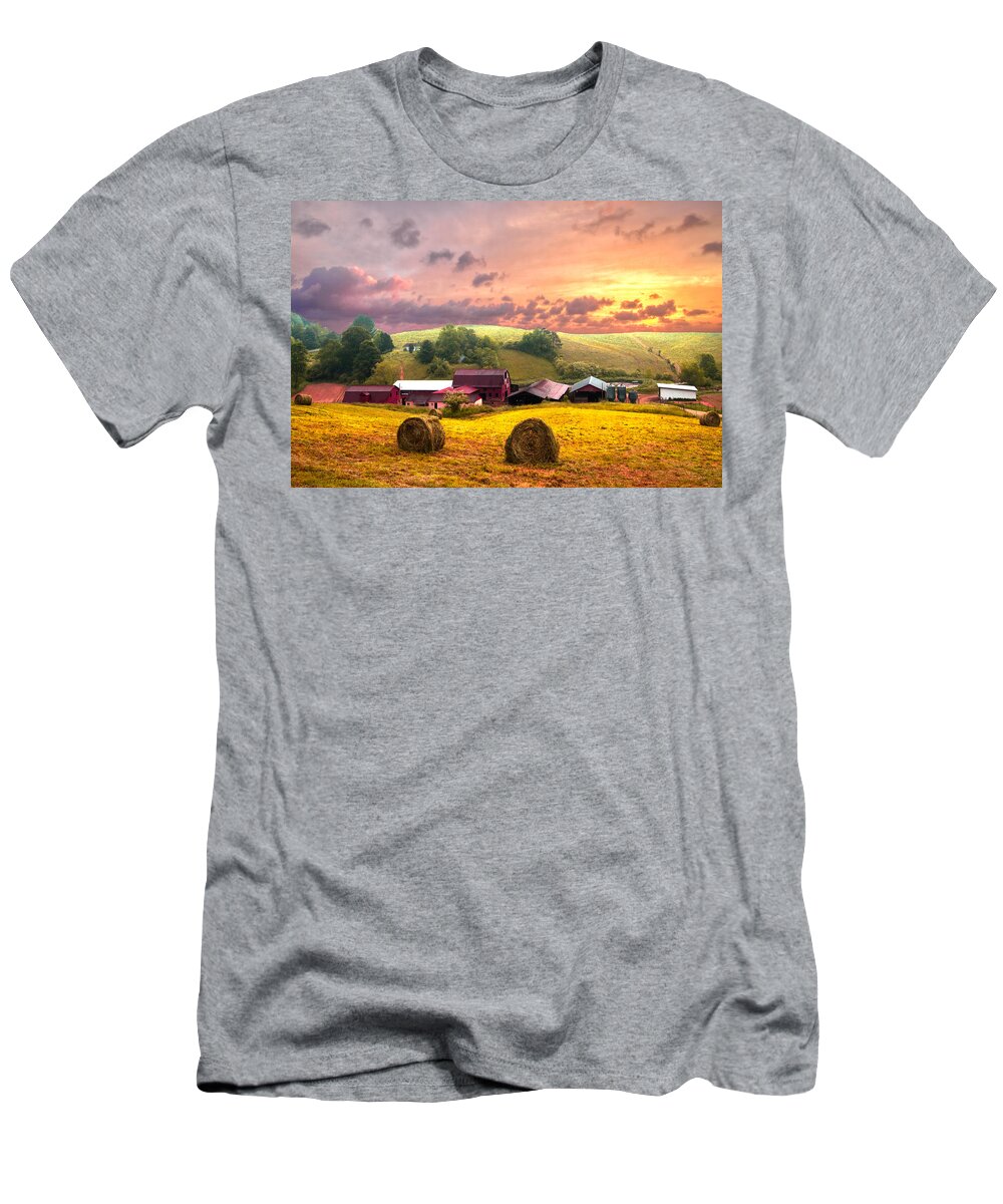 Barn T-Shirt featuring the photograph Sunrise Pastures by Debra and Dave Vanderlaan