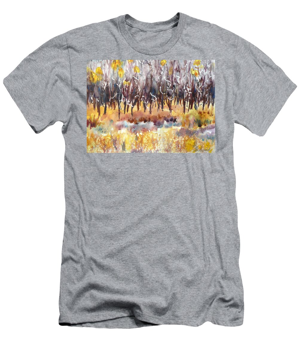  T-Shirt featuring the painting The Last of the Aspen Leaves by Anne Gifford