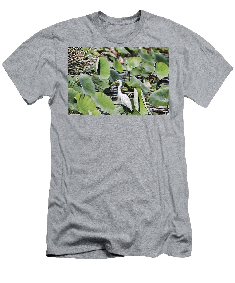 Egret T-Shirt featuring the photograph The Lily Float by Douglas Barnard