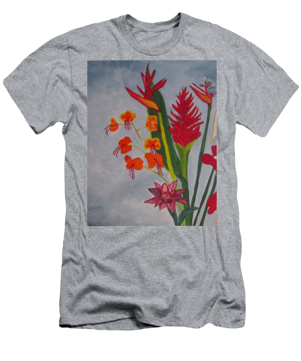 Tropical Flowers T-Shirt featuring the painting Tropical Part 1 by Jennylynd James