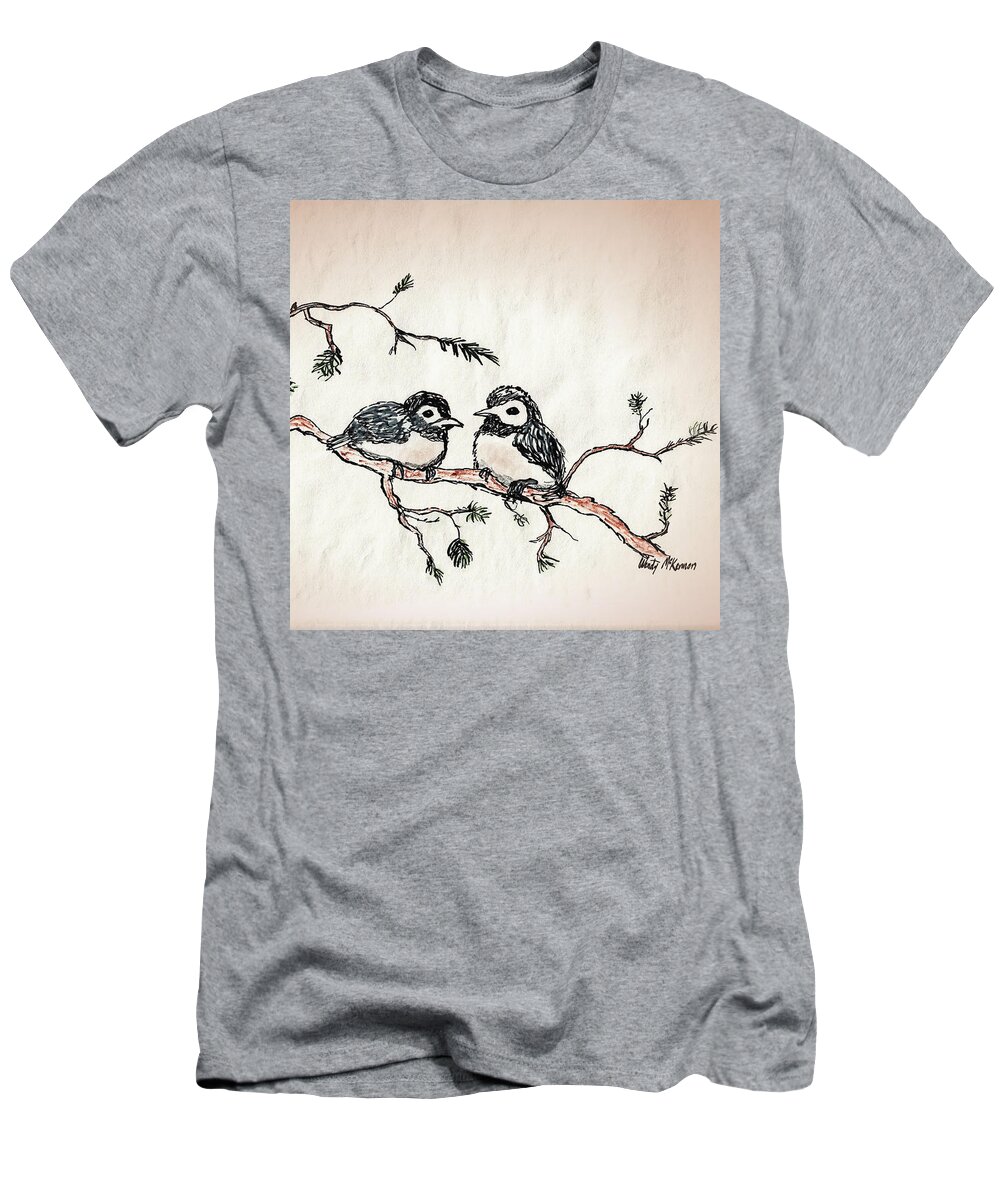 Colored Markers T-Shirt featuring the drawing Two Birds by Wendy McKennon