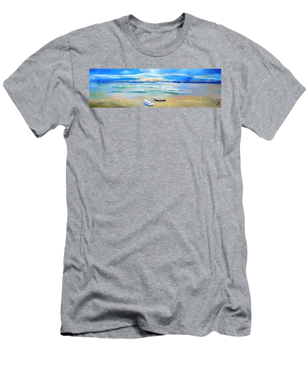 Sea T-Shirt featuring the painting Two Boats Ashore by Gary Smith