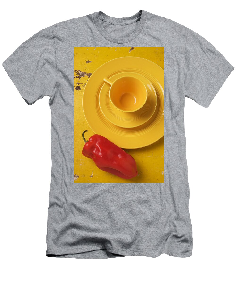 Yellow T-Shirt featuring the photograph Yellow Cup And Plate by Garry Gay