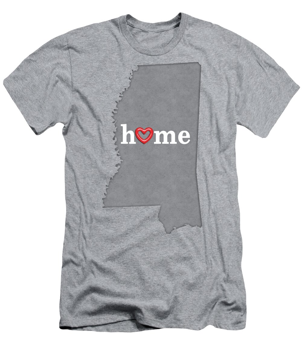 Mississippi T-Shirt featuring the painting State Map Outline MISSISSIPPI with Heart in Home by Elaine Plesser