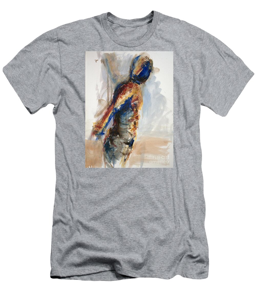 Male T-Shirt featuring the painting 04860 Anticipation by AnneKarin Glass