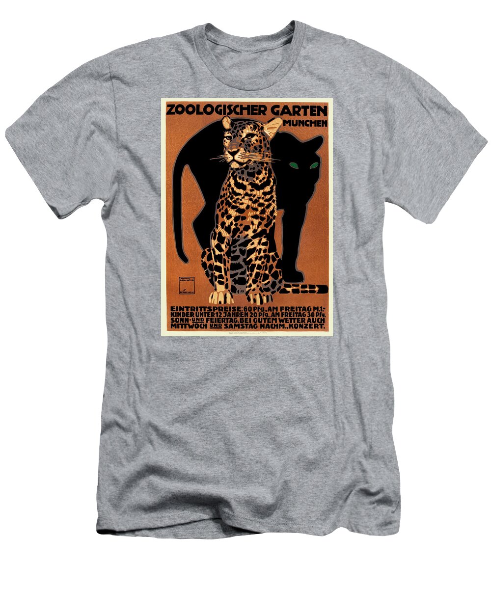Vintage Poster T-Shirt featuring the digital art 1912 Ludwig Hohlwein Leopard Munich Zoo Poster by Retro Graphics