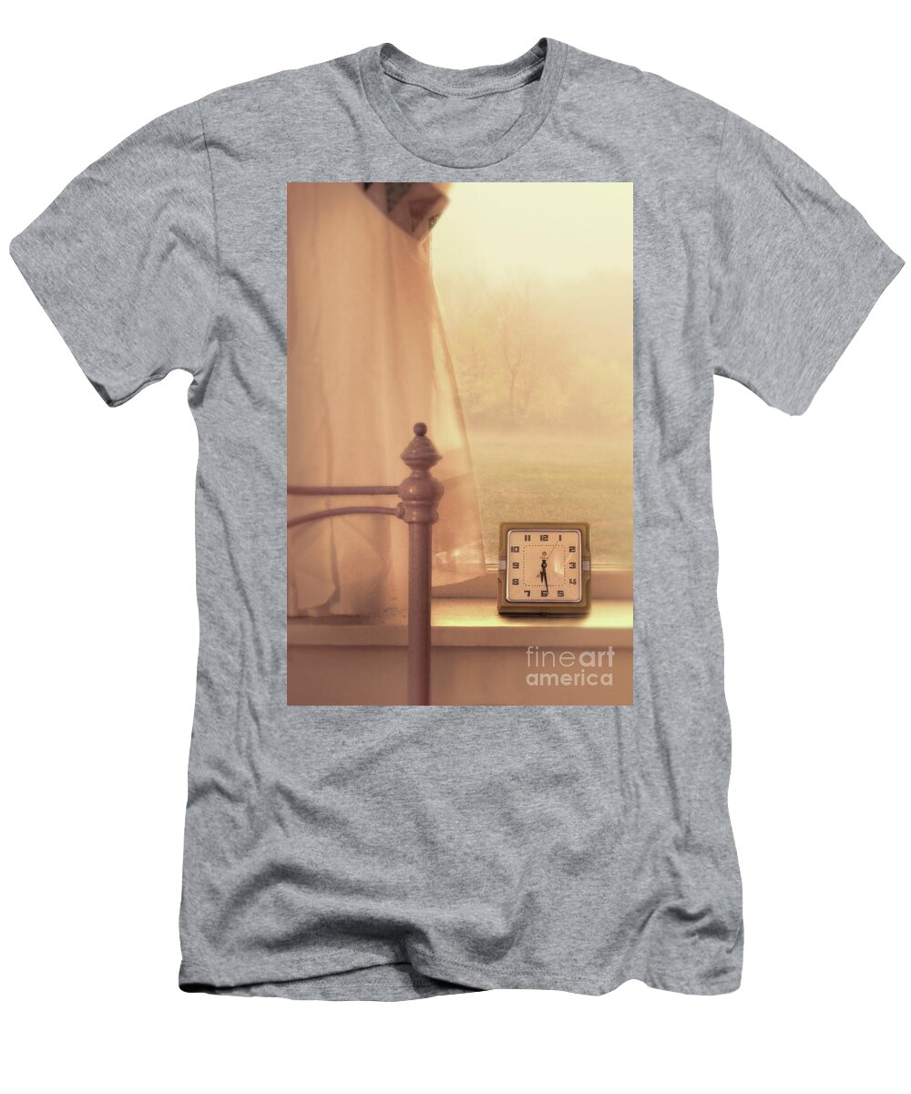 Alarm T-Shirt featuring the photograph Alarm Clock on Windowsill #1 by Jill Battaglia