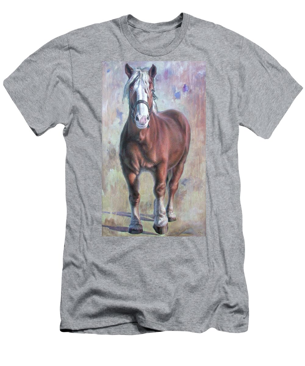 Horse T-Shirt featuring the painting Arthur The Belgian Horse by Hans Droog
