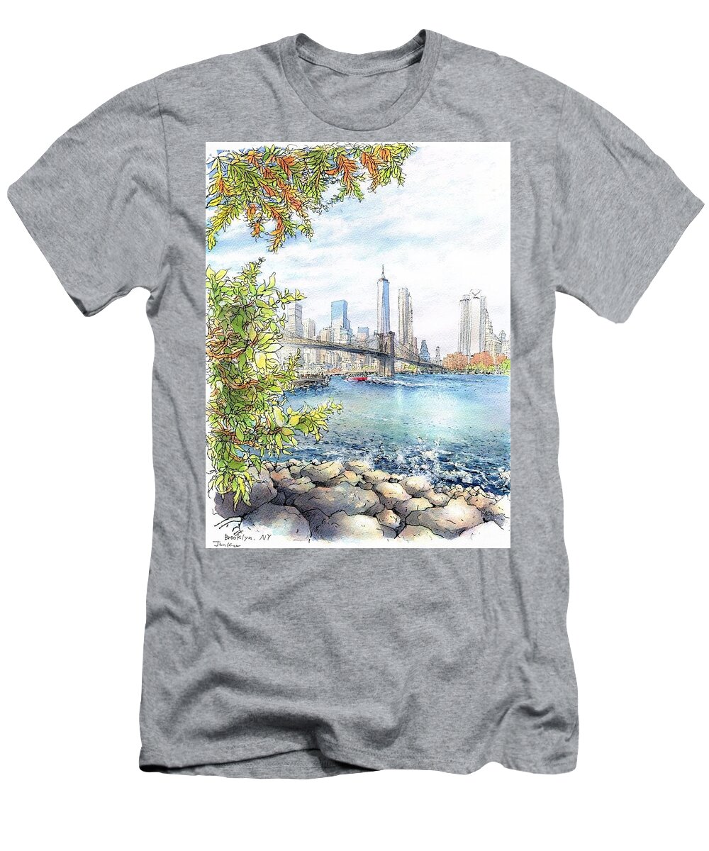 #art #artist #sketch #draw #drawing #illust #illustration #gallery #watercolor #ubnubw #ubn #xpb`s #newyork #photooftheday #love #mobile #mobileprintshop #watercolorgoods #pleasebuymygoods T-Shirt featuring the photograph Blooklyn NewYork #1 by Junko Nishimura