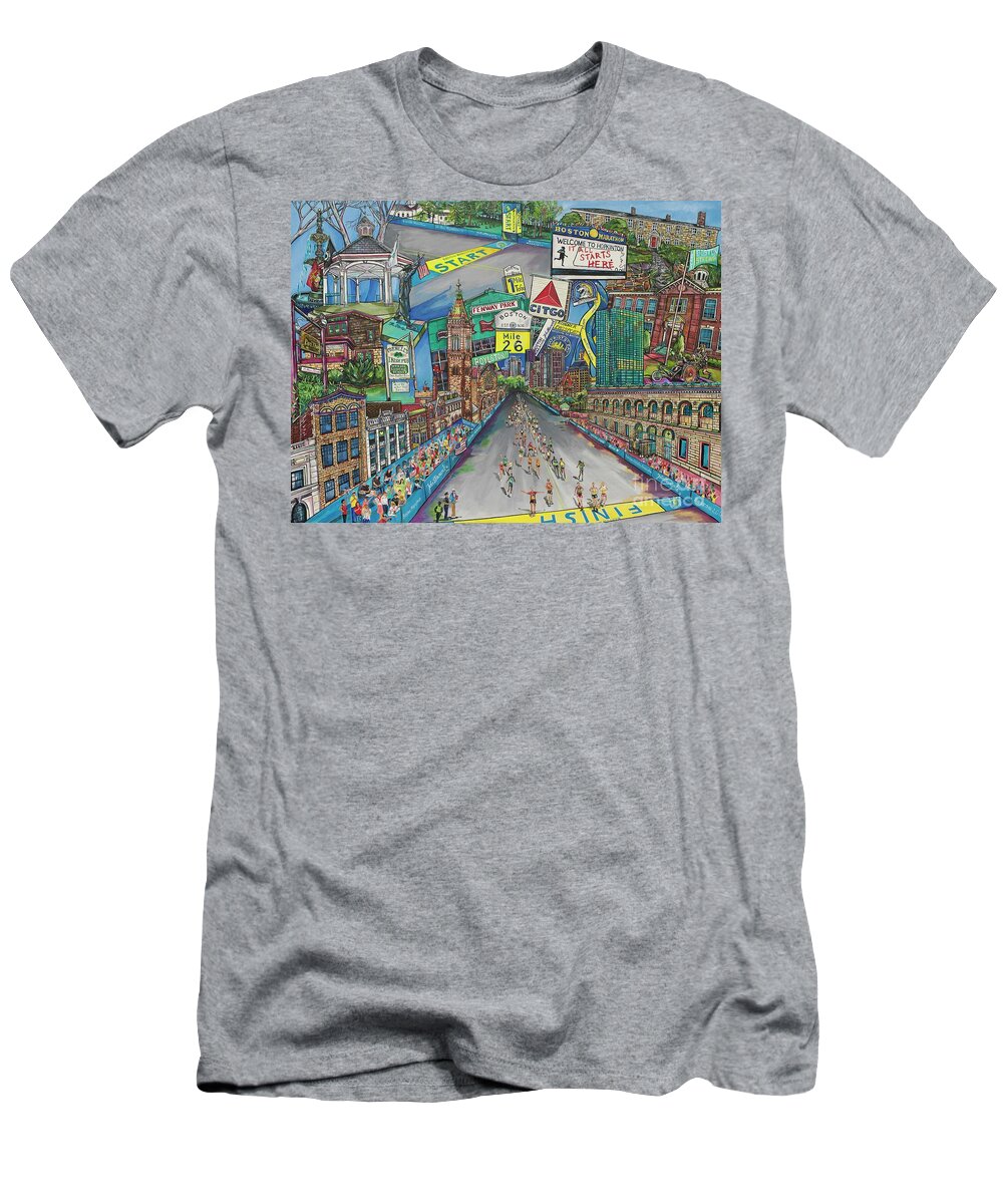 Boston Marathon T-Shirt featuring the painting Boston Strong by Patti Schermerhorn