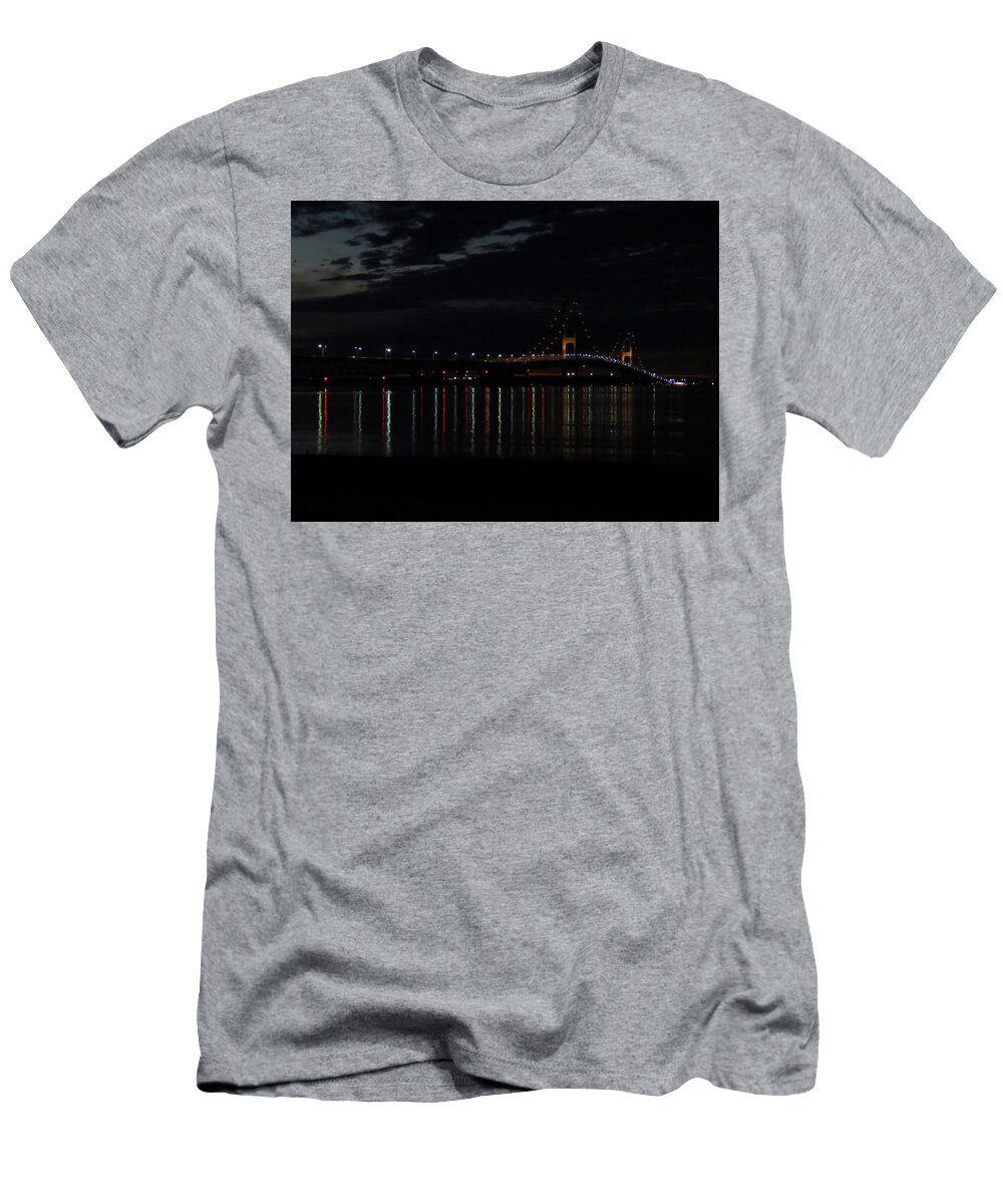 Mackinac Bridge T-Shirt featuring the photograph Bridge at Dusk #1 by Keith Stokes