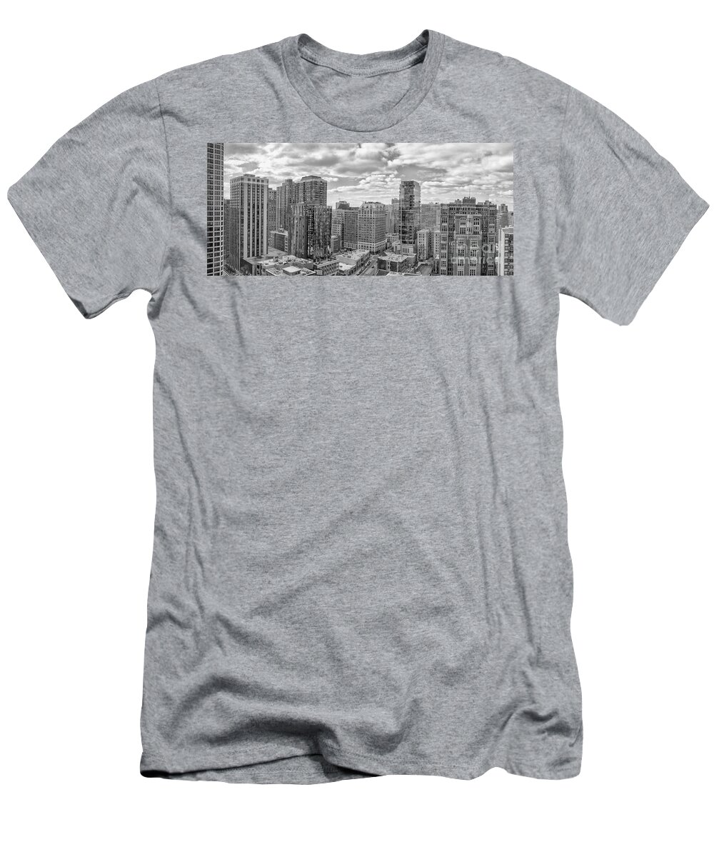 Architecture T-Shirt featuring the photograph Chicago panorama BW by Patricia Hofmeester