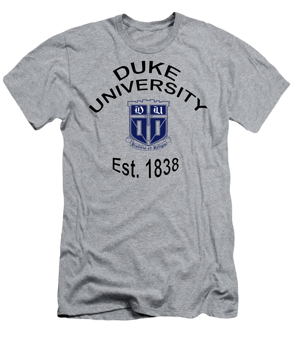 Duke T-Shirt featuring the digital art Duke University Est 1838 #2 by Movie Poster Prints