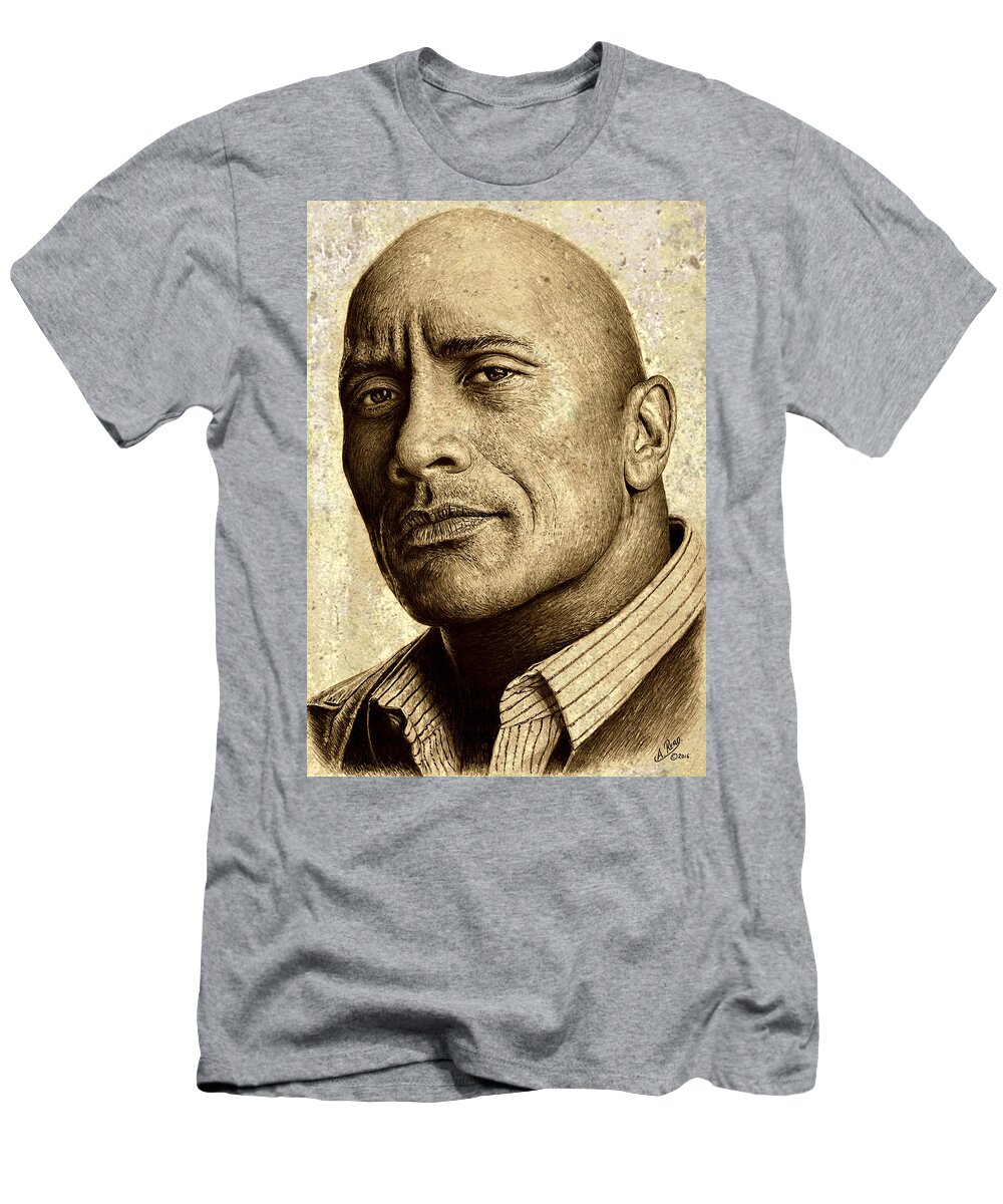 Dwayne Johnson T-Shirt featuring the drawing Dwayne The Rock Johnson #1 by Andrew Read