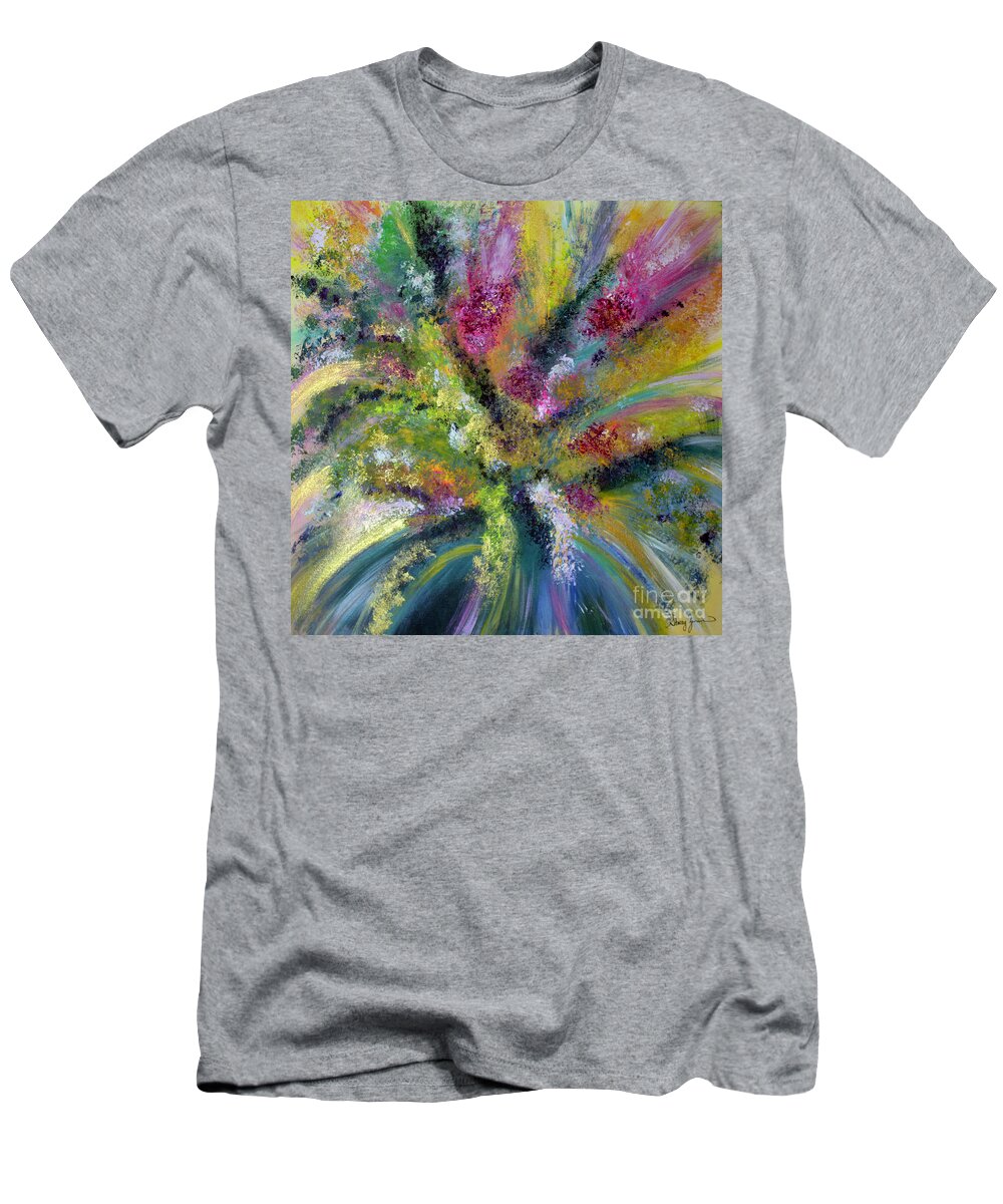 Floral T-Shirt featuring the painting Emerge #1 by Stacey Zimmerman