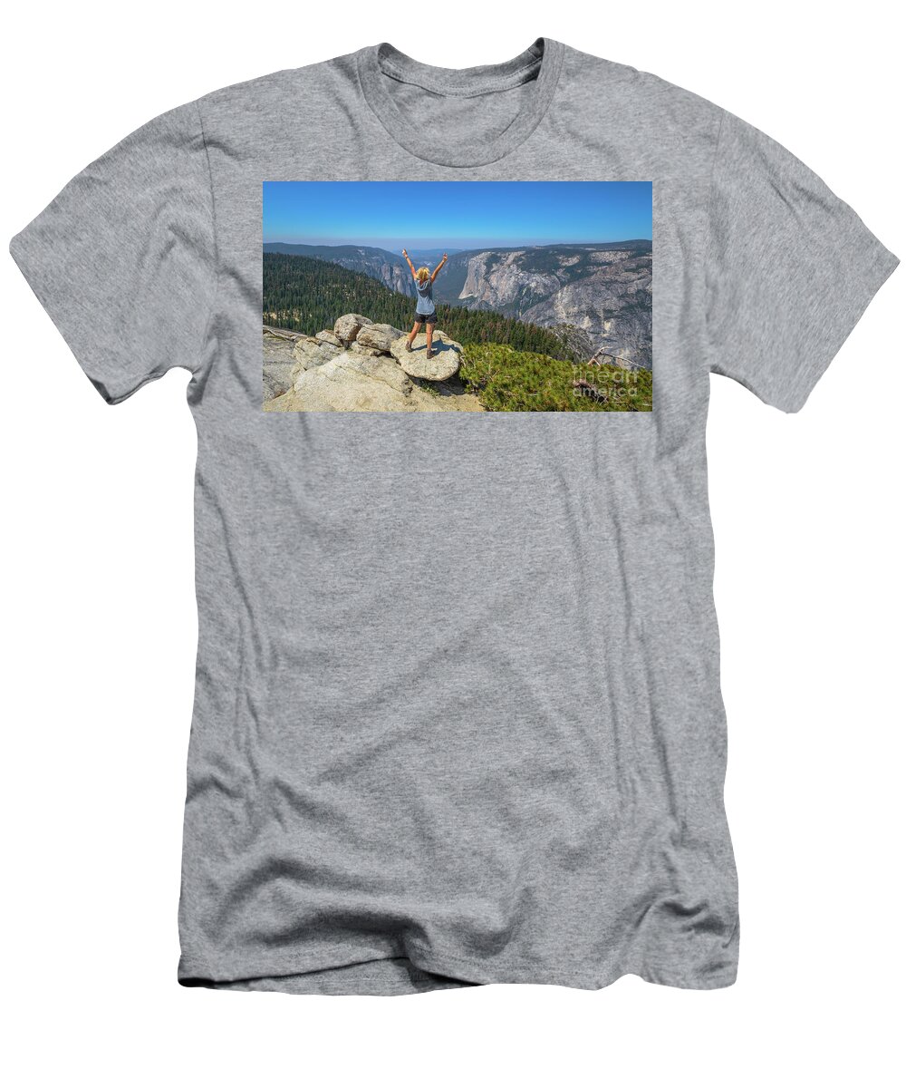 Yosemite T-Shirt featuring the photograph Enjoying at Yosemite summit #1 by Benny Marty
