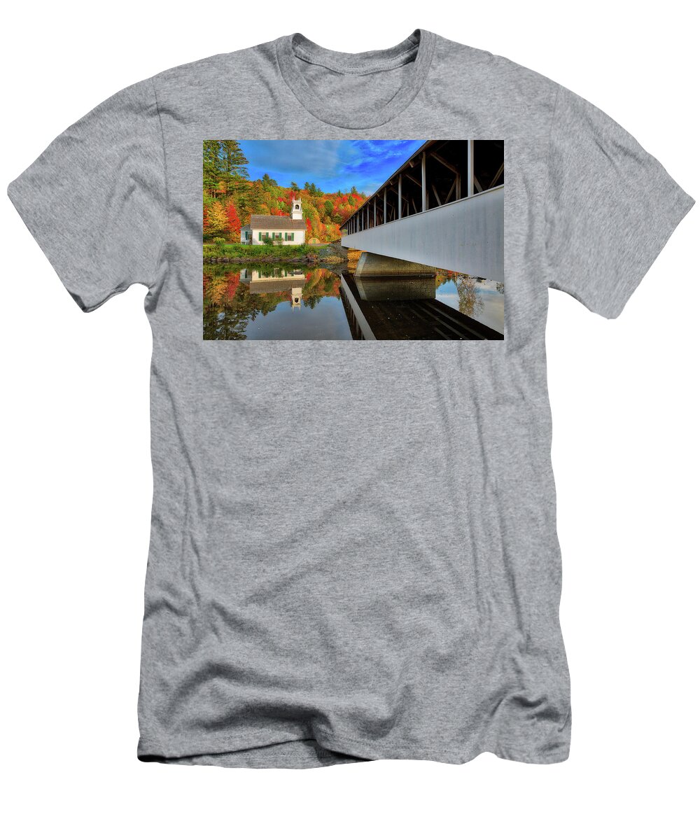 Covered Bridge T-Shirt featuring the photograph Fall in Stark #1 by Robert Clifford