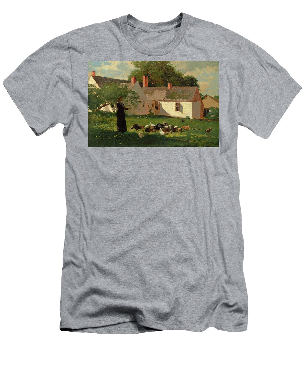 Winslow Homer T-Shirt featuring the painting Farmyard Scene #1 by Winslow Homer