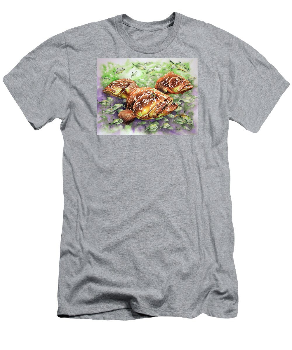 Dusky Grouper T-Shirt featuring the painting Fish Bowl #2 by William Love