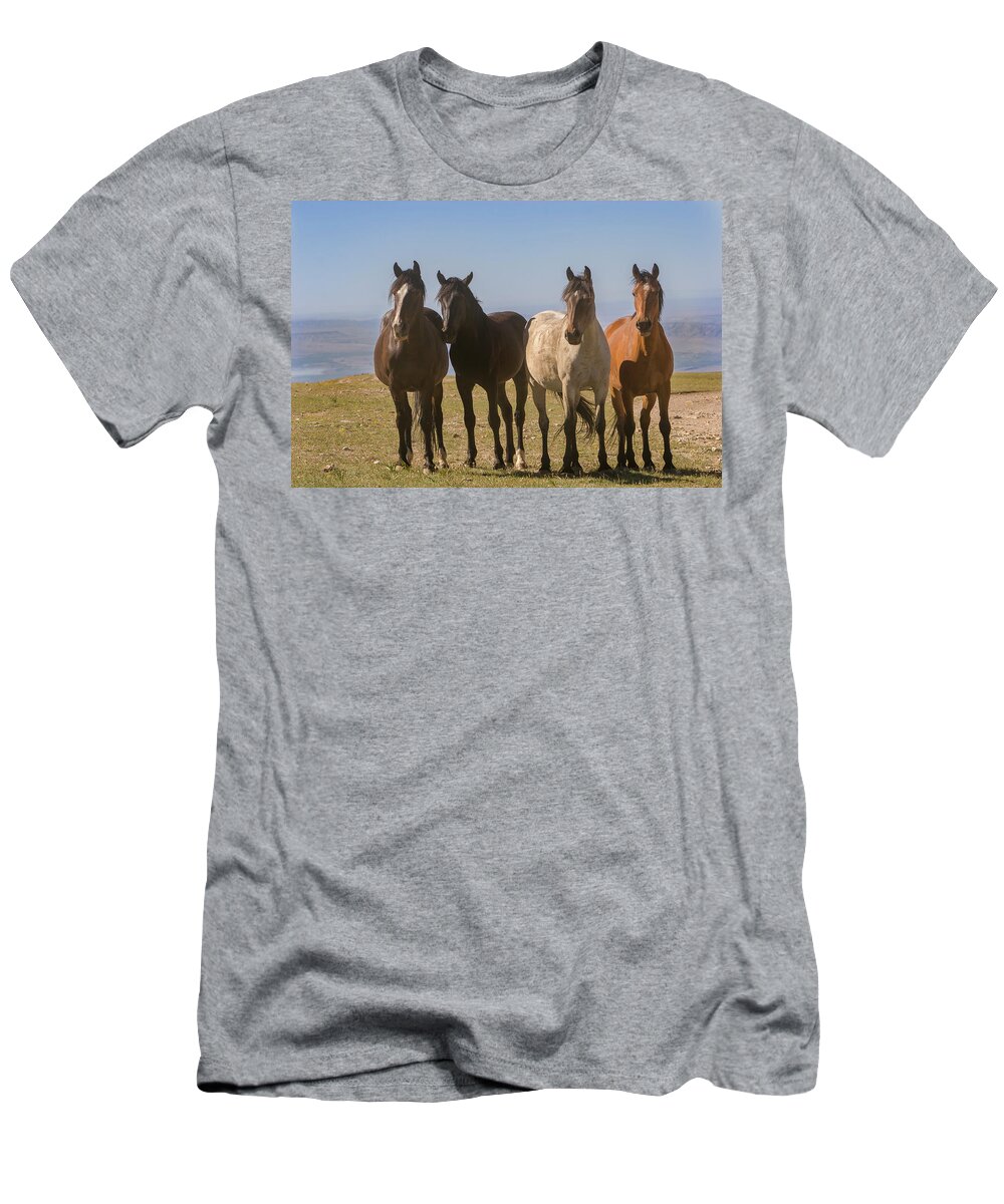 Mark Miller Photos T-Shirt featuring the photograph The Four Amigos Wild Stallions by Mark Miller